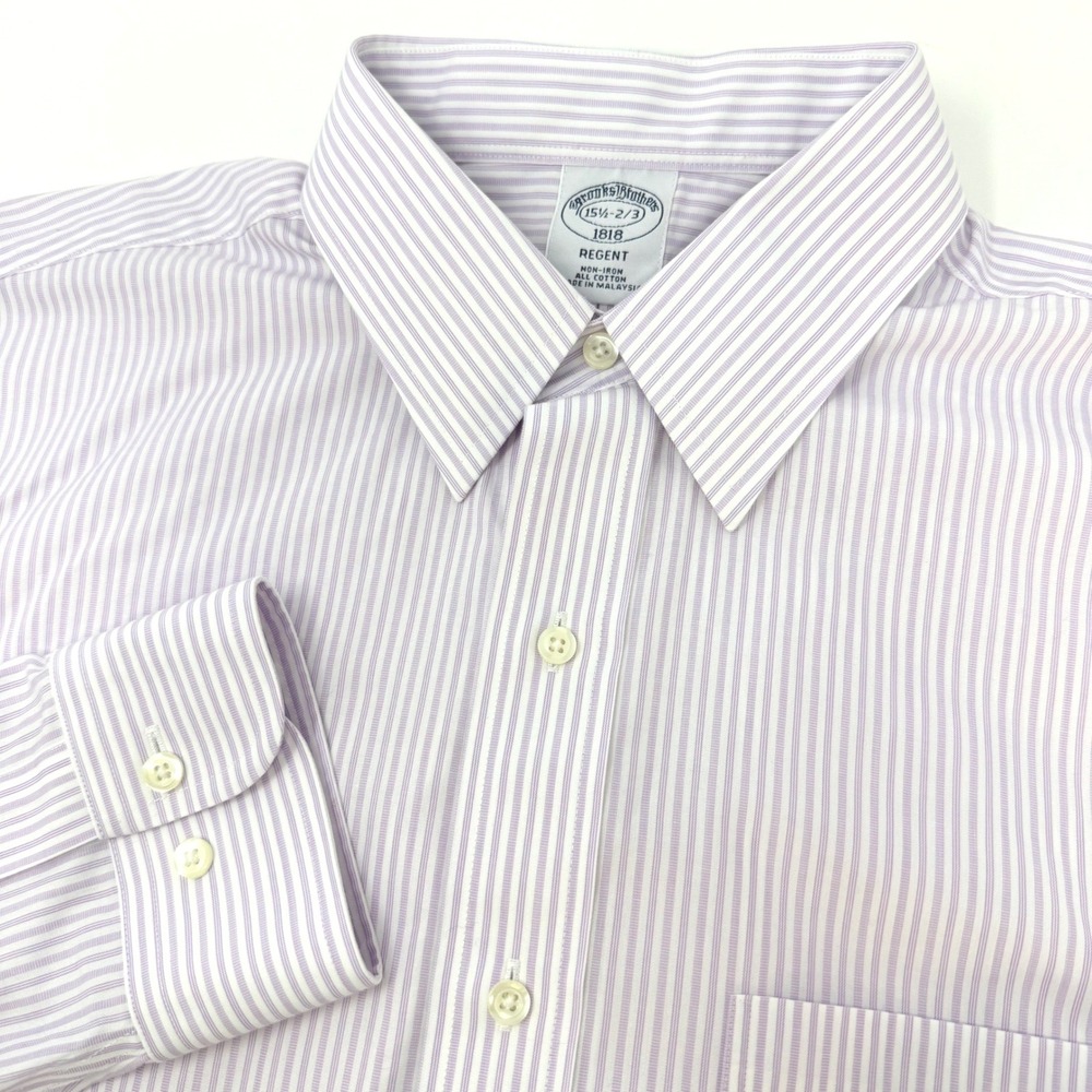 Brooks Brothers 1818 Regent Dress Shirt Mens 15.5 2/3 Purple White Stripe